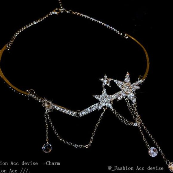 Pentagram Zircon Tassel Necklace - Picture 2 of 6